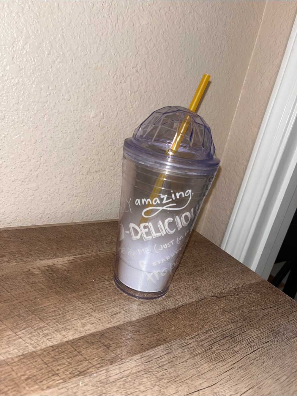 Clear White Tumbler Cup with Yellow Straw - Graphic Text
